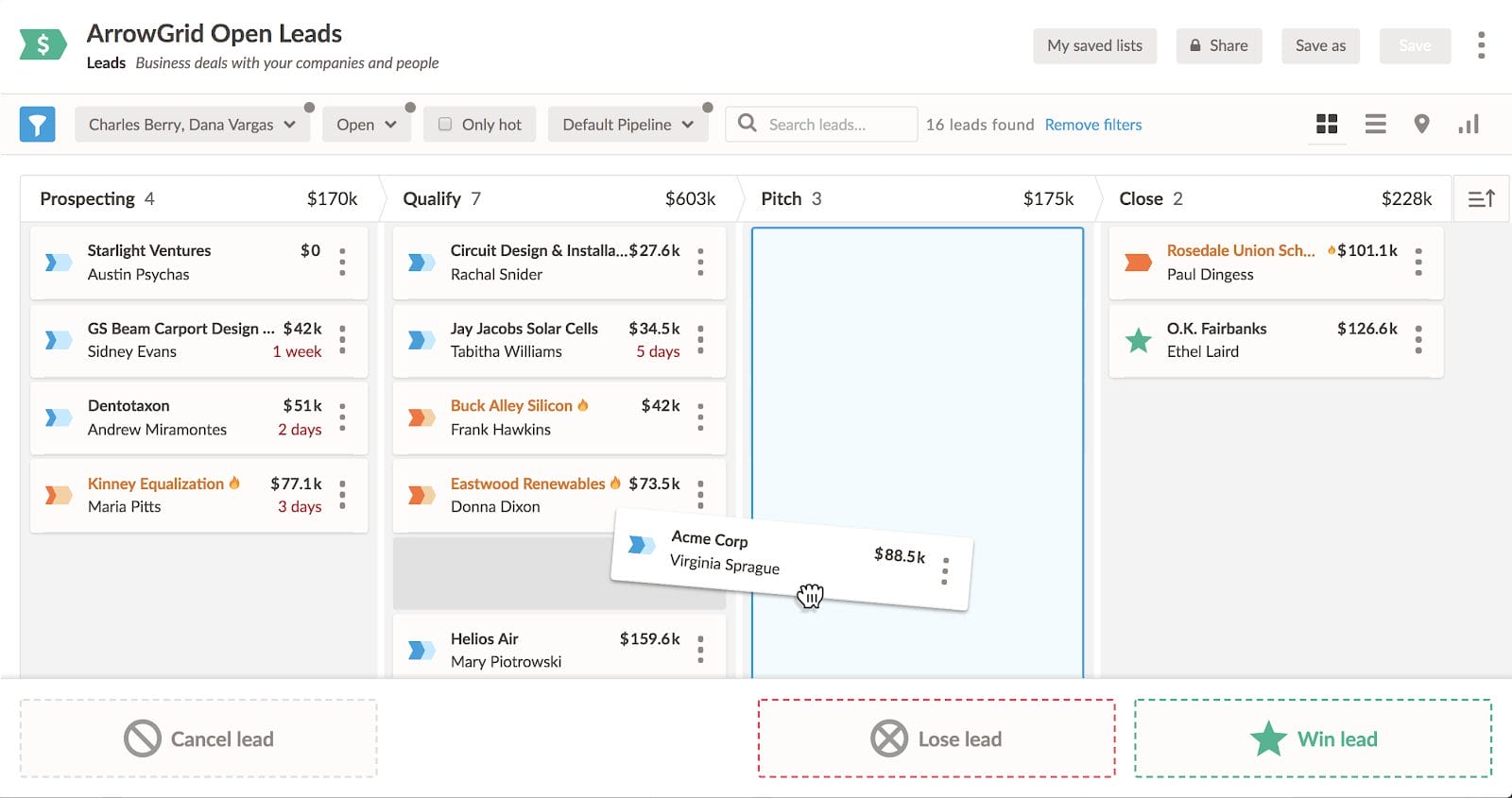 a screenshot of the arrowgrid open leads page
