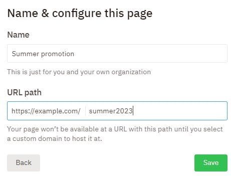 a popup that says name and configure this page in the Nutshell Landing Pages setup