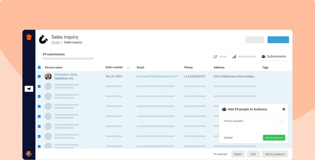 Web Form Submission List